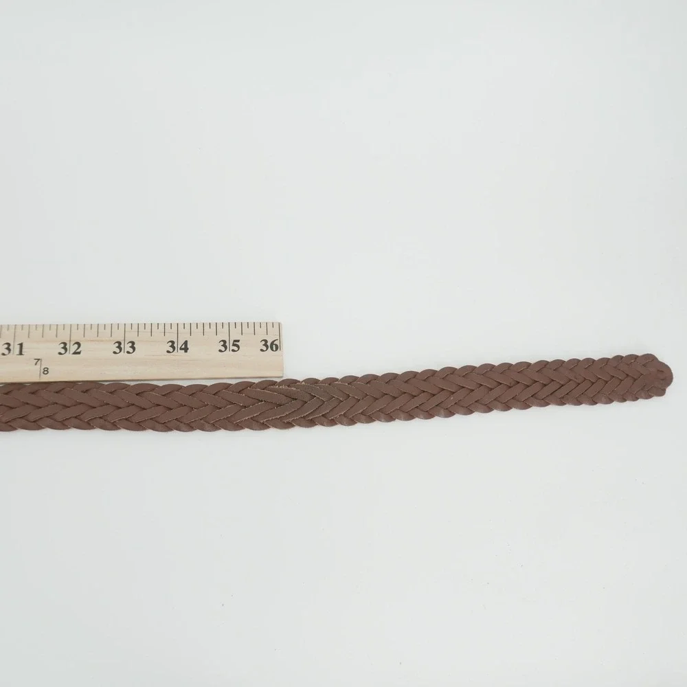 Braided Belt Womens 36 Brown Leather Woven Wrap Buckle Classic